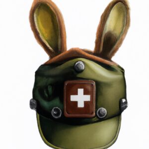 a rabbit hunting gear with a red cross sign on it