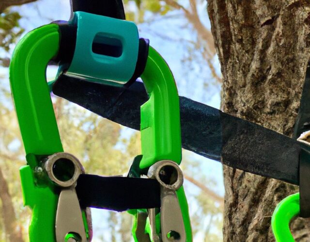 a green climbing tree gear for beginners hanging on a tree