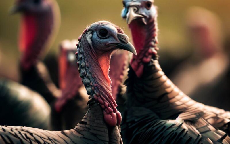 a group of turkeys in a field