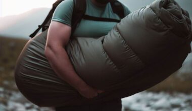 a man holding a sleeping bag weight for backpacking