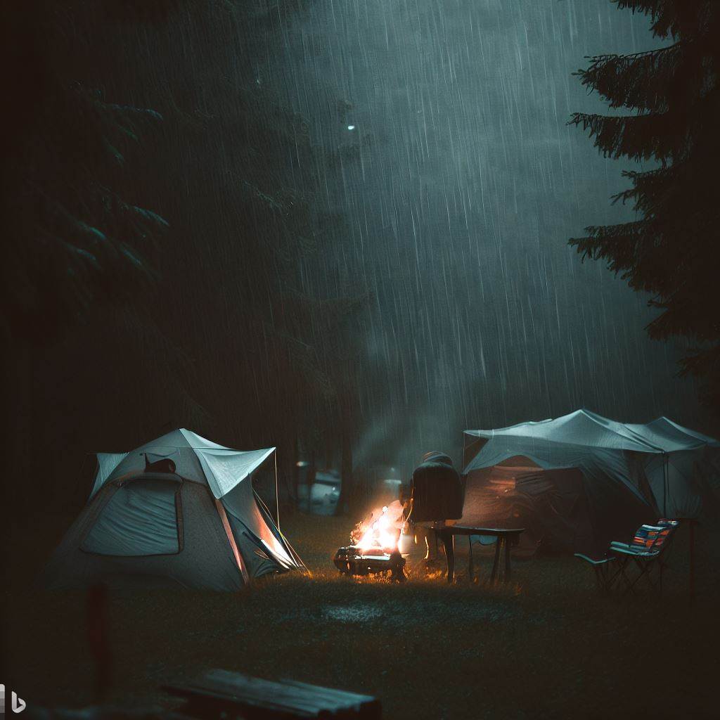 a campsite during the rains