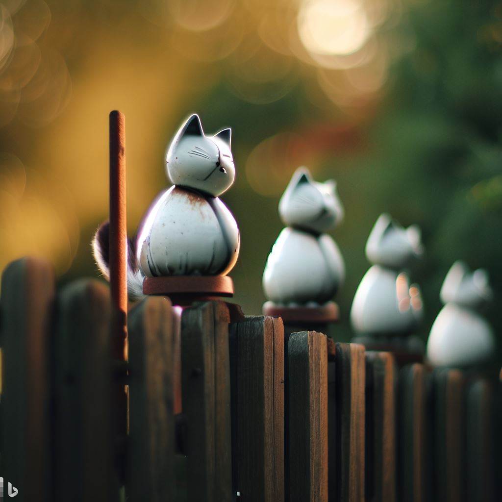 four cats sitting on fence toppers for cats