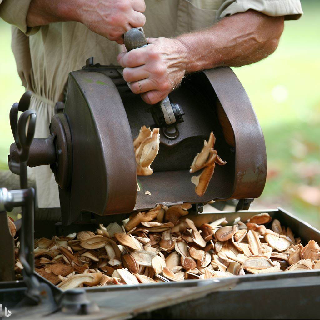 a man cracking a hickory nut sheller