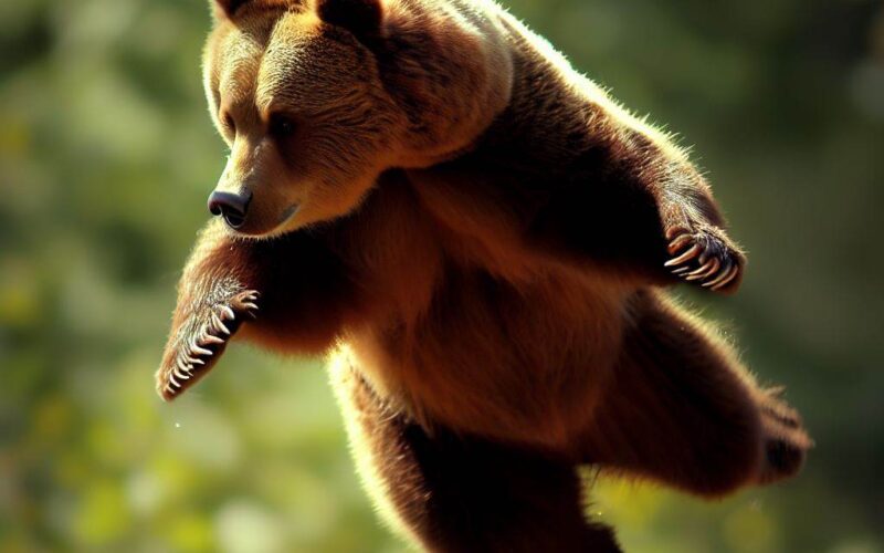 a bear jumping