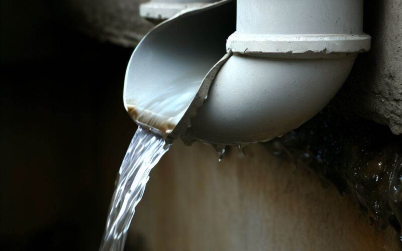 a downspout drainage flowing with water
