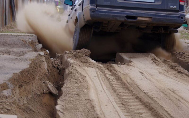 a car driving over a buried gas line