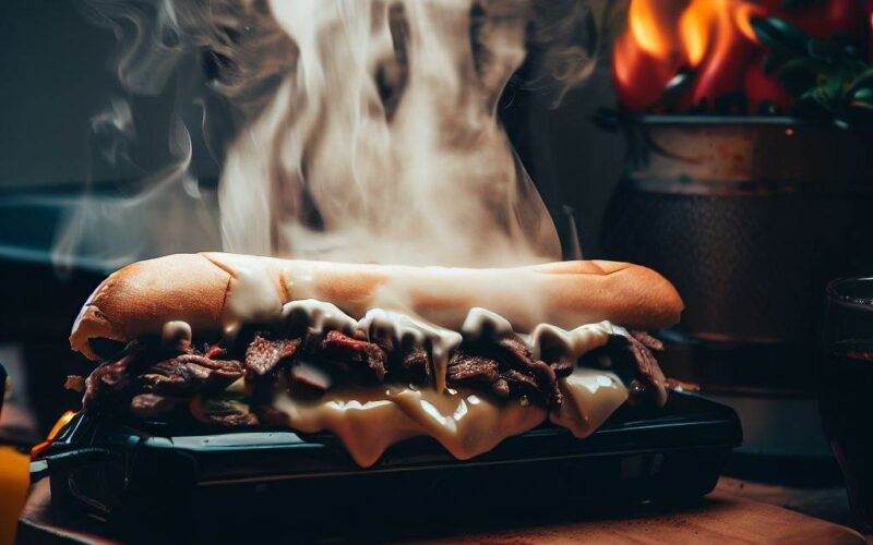heating cheesesteak on fire