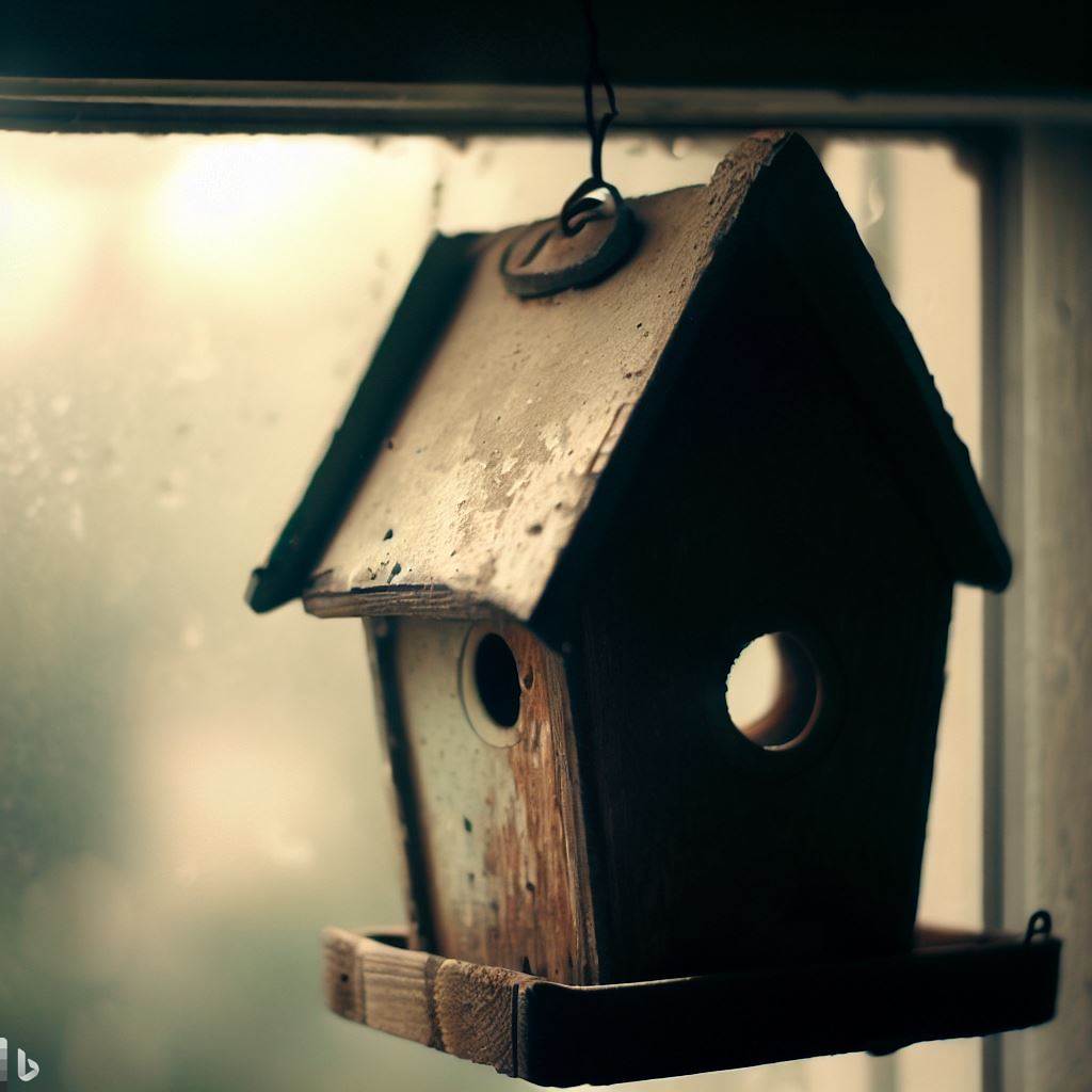 a small birdhouse on window