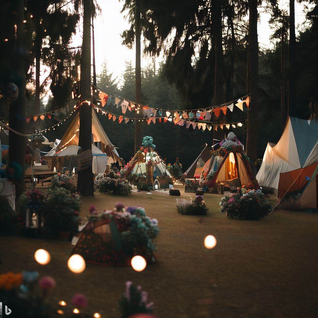a campsite decorated for an event