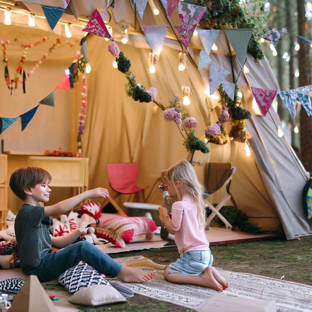 two kids playing at a campsite