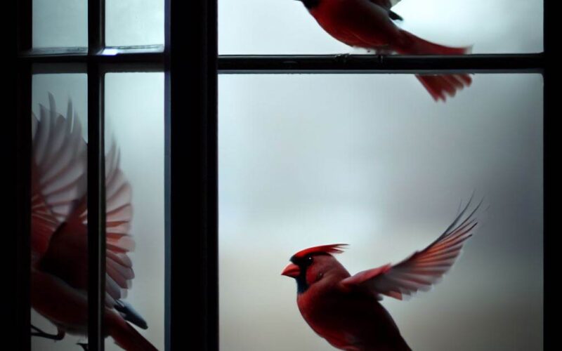 three cardinals flying into window