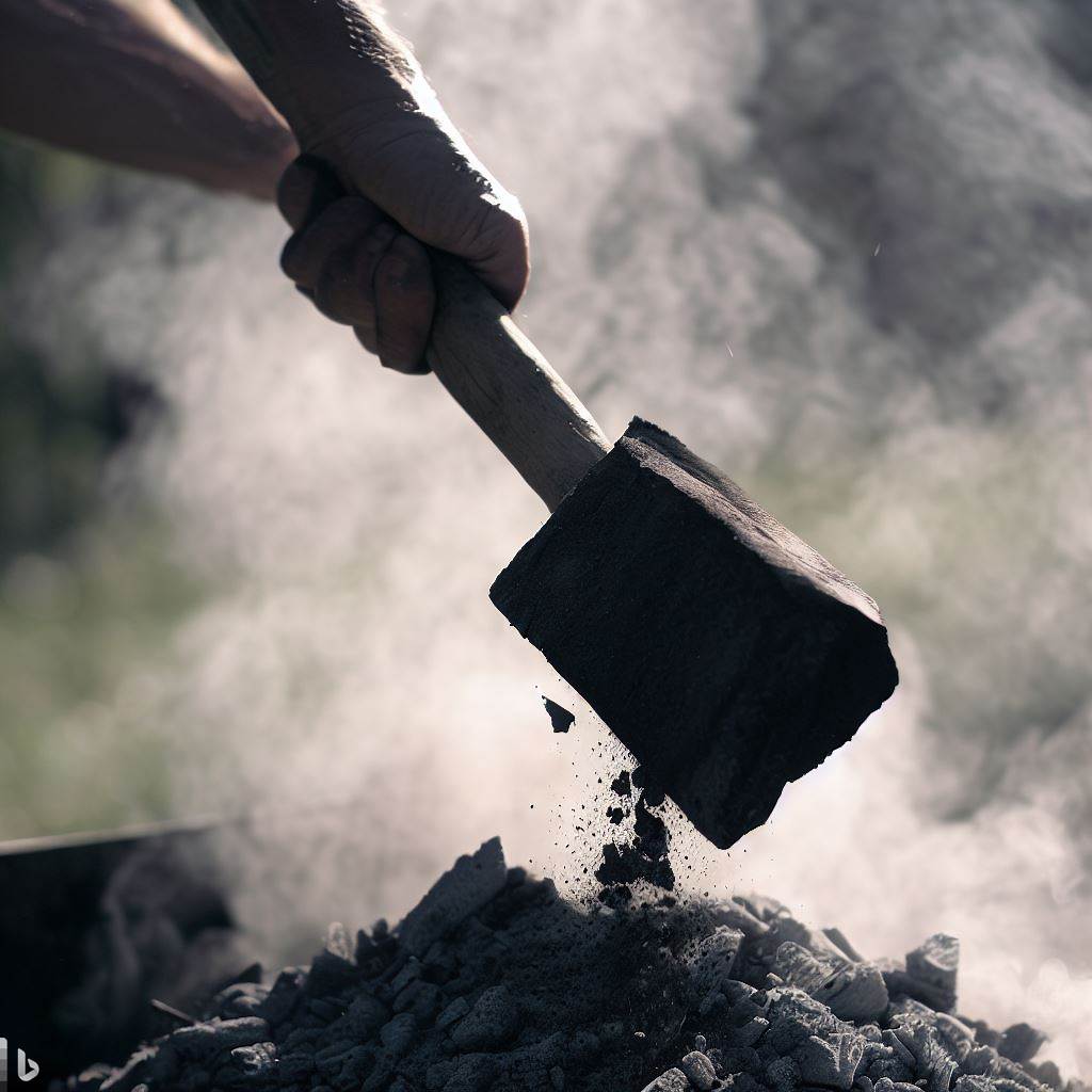 disposing charcoal ash with a shovel