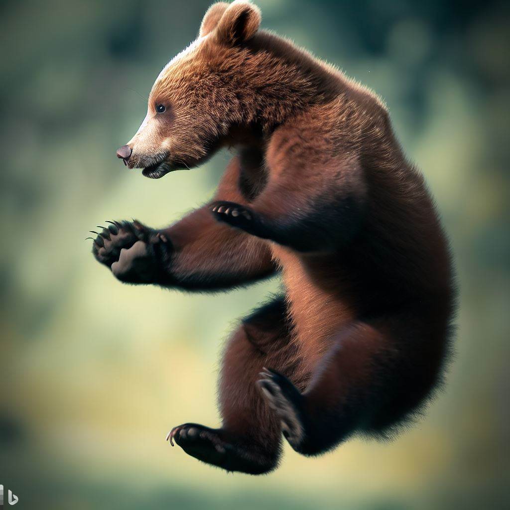 a brown bear jumping 