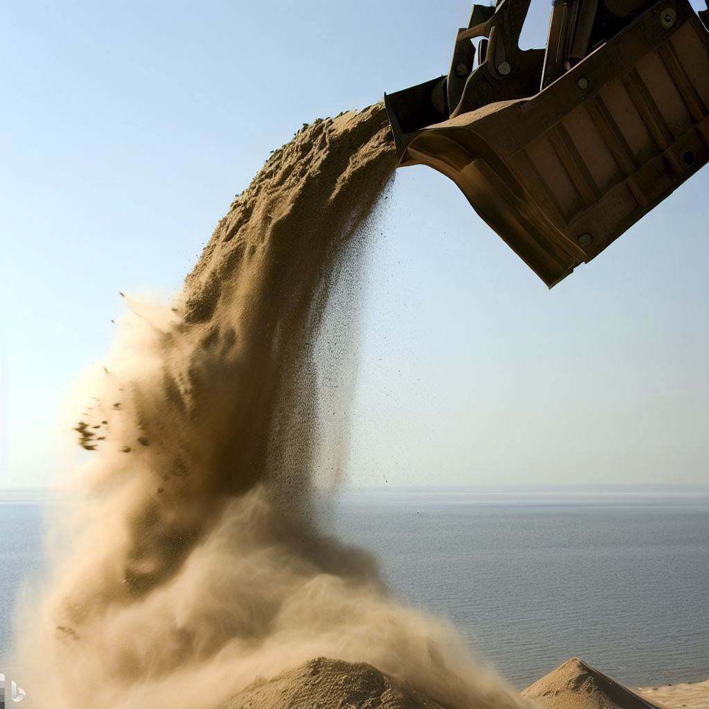 an excavator disposing sand