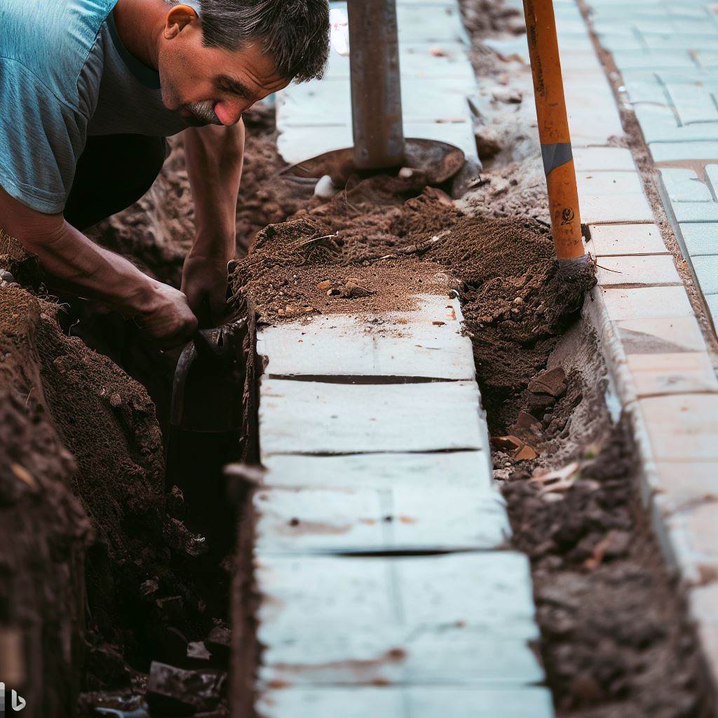 a man digging a trench in a sidewalk