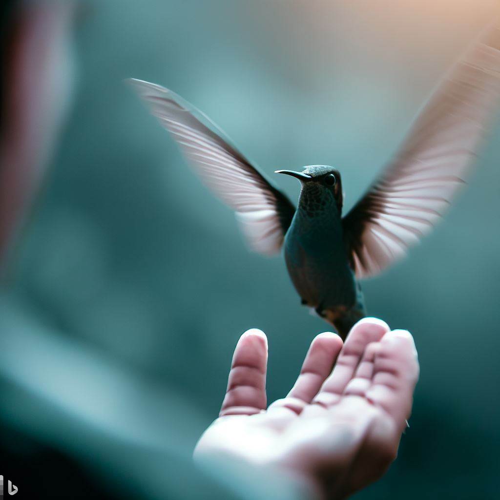 a hand catching a hummingbird