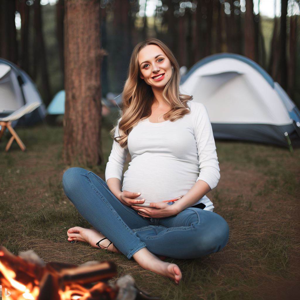 a pregnant woman camping