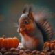a squirrel eating pumpkin seeds