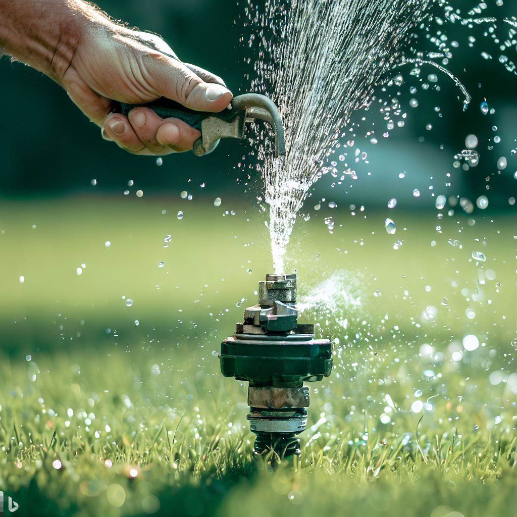 a man holding a sprinkler head while water is flowing out 
