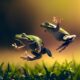 two frogs jumping in a grass
