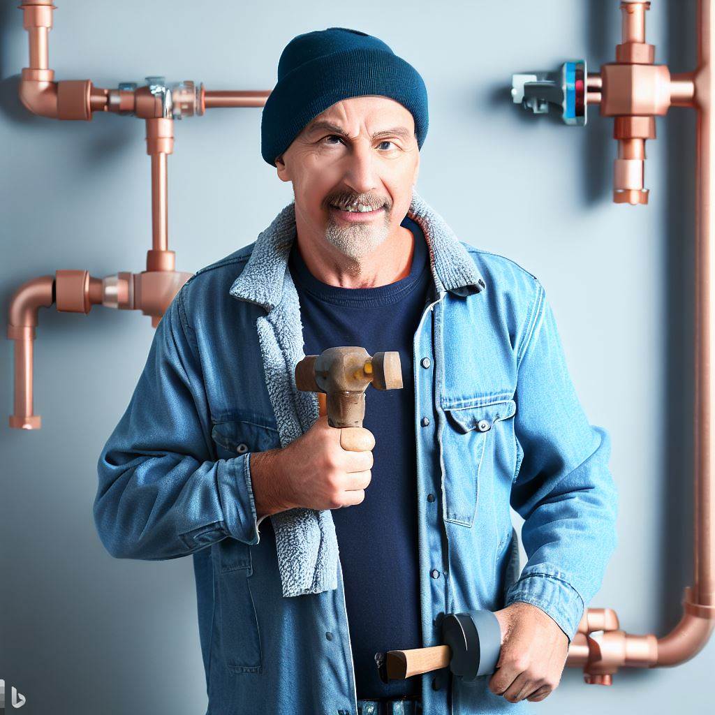 a man holding a hammer and fixing pex 