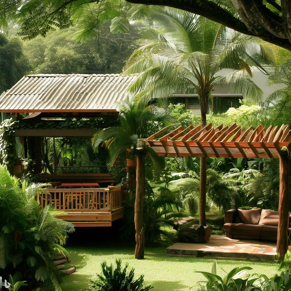 a pergola and cabana beside each other