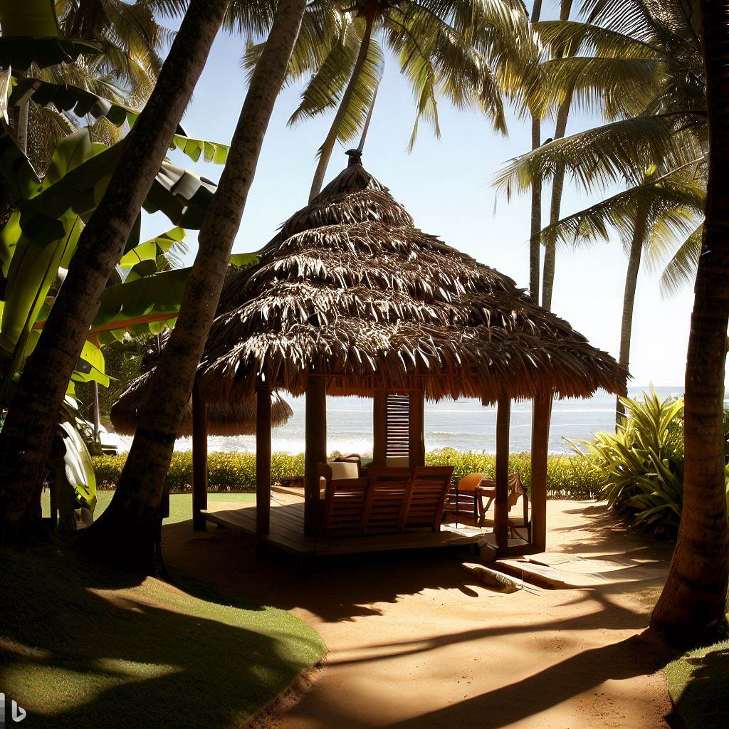 a cabana surrounded by coconut
