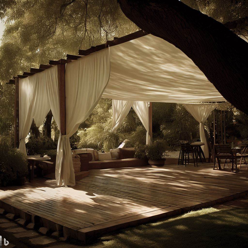 a pergola covered with a canvas