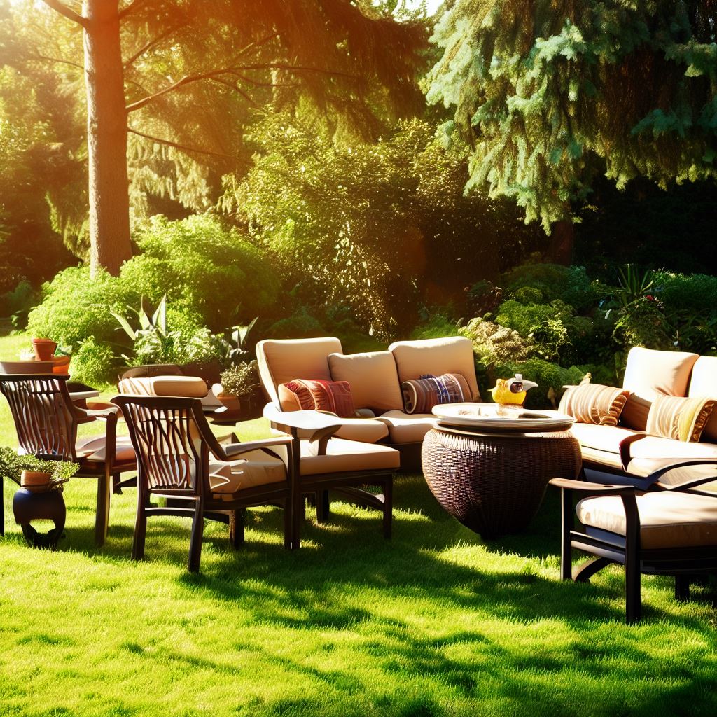 backyard patio furniture on grass