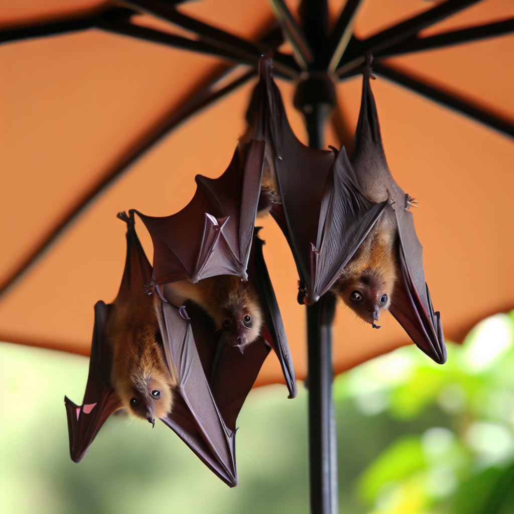 a group of bats in patio umbrella