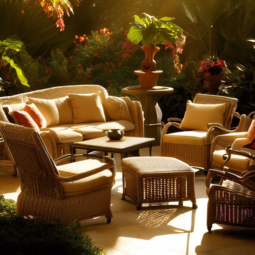 a collection of patio furniture