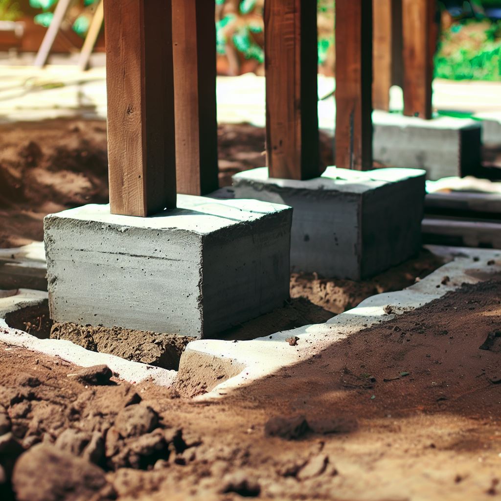 three pergola footers with concrete