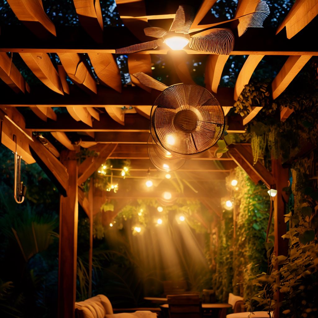pergola with lights and fan