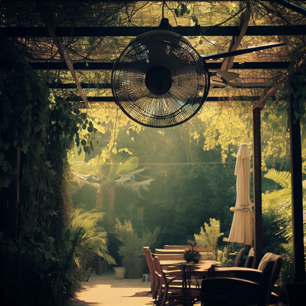 pergola with lights and fan