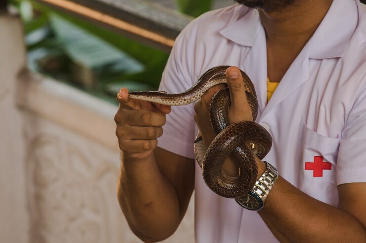 An animal control or rehabber being called to work on a poisonous snake