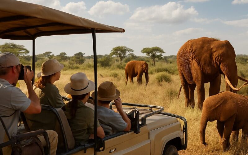 travelers in wildlife tours africa