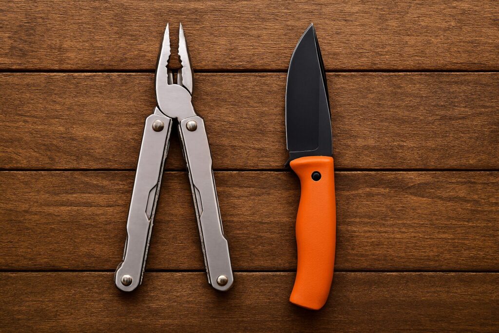 Multi-tool and knife, key survival kit essentials for outdoor adventures