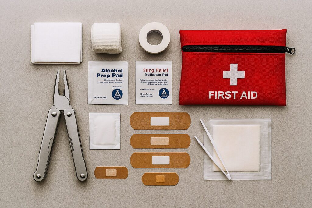 First aid kit, an essential survival kit item for emergencies outdoors
