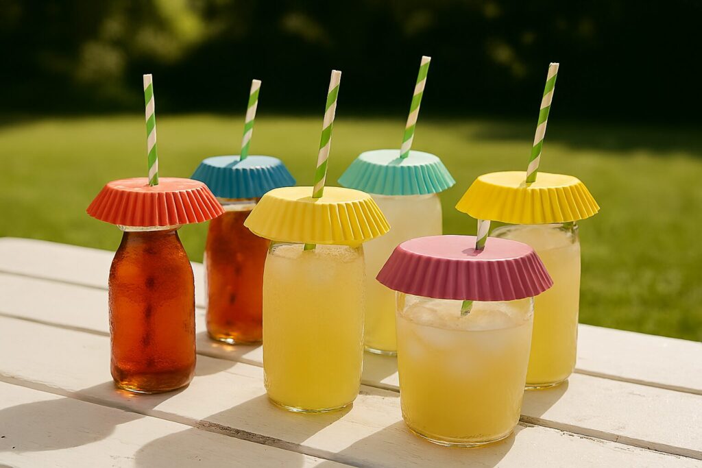 Outdoor party hacks: drinks covered with cupcake liners