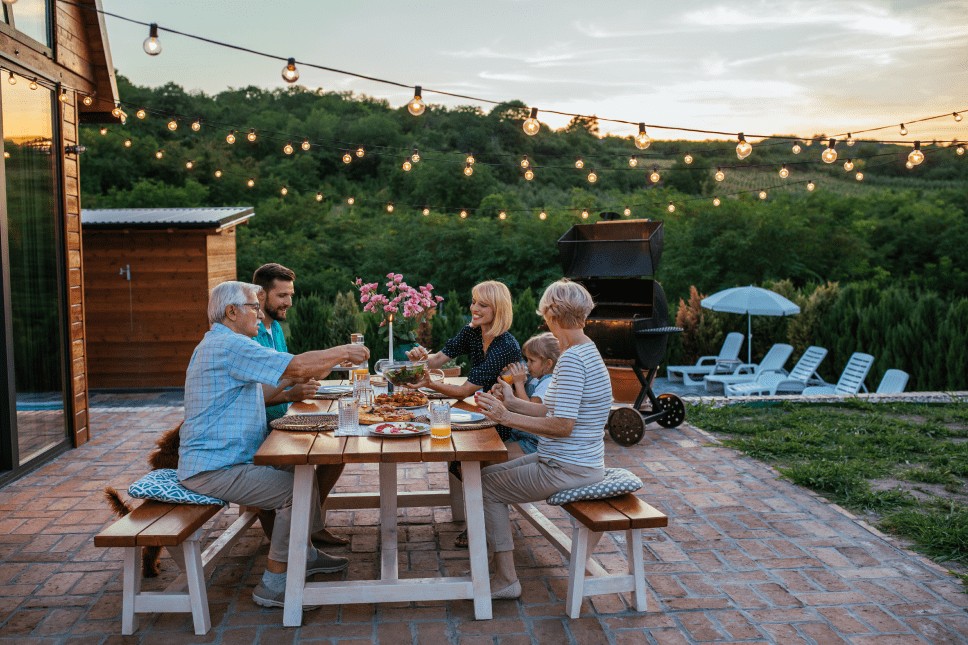 Outdoor enthusiasts considering the best ways to cover a concrete patio for family use